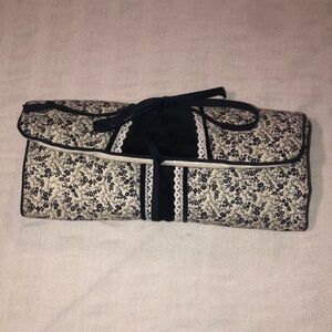Travel Foldable Bag Floral Velvet Navy and Cream Lace